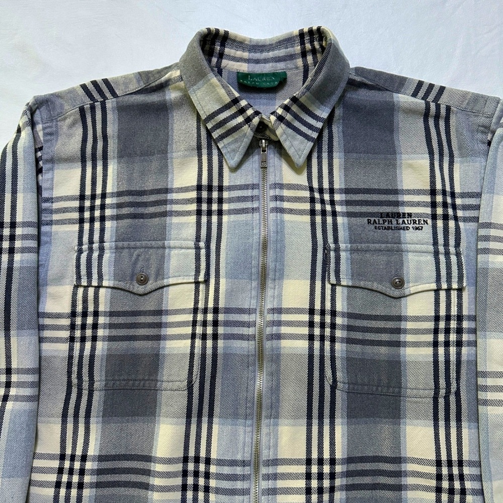 Vtg Ralph Lauren Plaid Flannel Shirt Zip Jacket Mens L Womens XL 90s Heritage